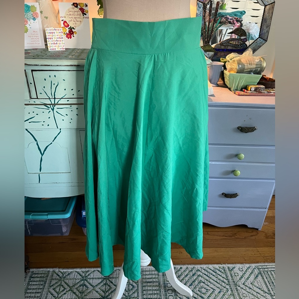 PERSUN Green Full Skirt XL Fully Lined Elastic Waist VGUC Spring Summer Party